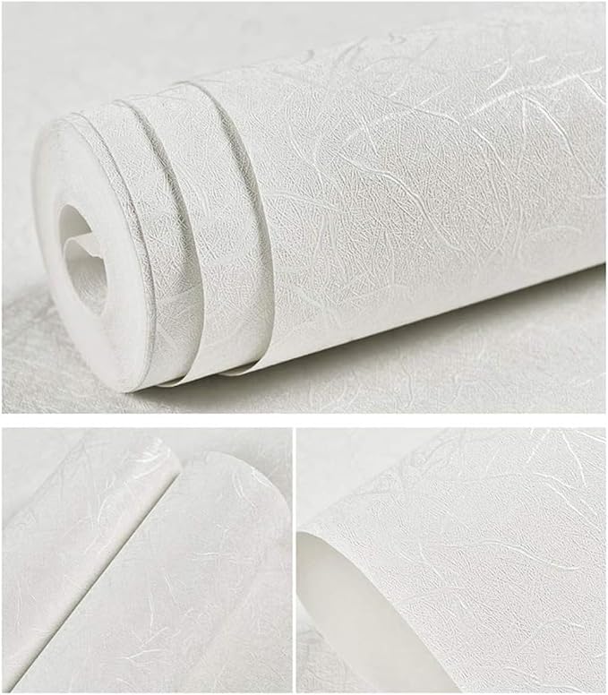 White Wallpaper Peel and Stick Wallpaper Embossed Silk Contact Paper | Self Adhesive Removable Waterproof Bathroom Kitchen Vinyl Film Textured Cabinet Shelf Paper 15.7in X 196.8in by Abyssaly