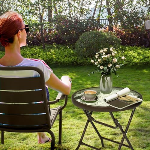 Outdoor Side Table, Small Patio End Table, Brown - Image 3