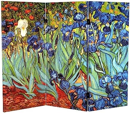 Red Lantern 3 ft. Short Double Sided Works of Van Gogh Canvas Folding Screen Irises/Starry Night Over Rhone 3 Panel Freestanding Partition and Separator for Modern and Contemporary Bedroom Home Office by RedLantern