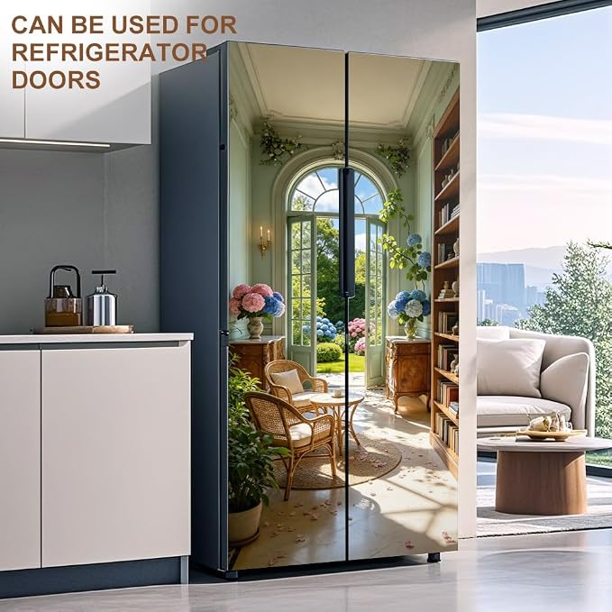 Sunlit Reading Nook Peel and Stick Door Mural 30.31x78.74 in | Sunlit reading nook with a garden view; self-adhesive vinyl that smooths onto flat study or bedroom doors - Image 8