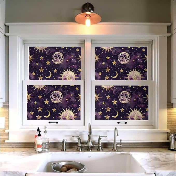 18"x236" Purple Gold Celestial Glittery Sun Star Peel and Stick Self Adhesive Wallpaper Removable Contact Paper Stick on Easy Peel Off Wall Paper for Kitchen Bedroom Bathroom Renter - Image 4