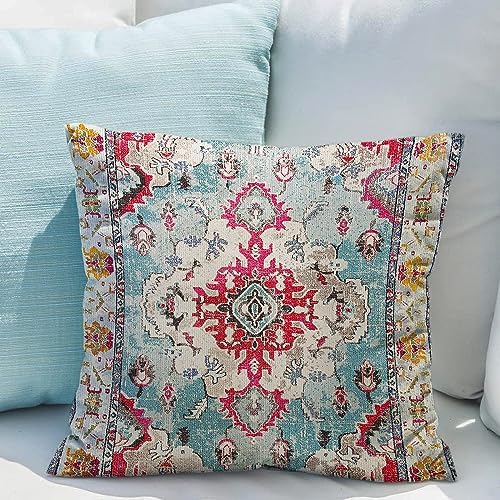 Snycler Boho Throw Pillow Covers 18x18 inch Set of 2 Boho Rug Carpet Double Sided Pattern Cotton Soft Pillow Case Cushion Cover Pillowcase for Couch Sofa Bed Decorative (Rose Red) - Image 6