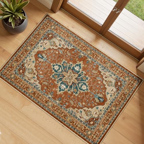RELEANY Washable Area Rug, Small 2'x3', Red/Orange/Blue/Brown by RELEANY