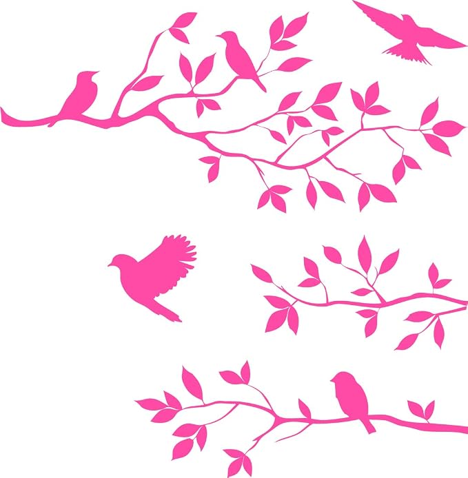 Picniva Pink 20'' X 25'' Burnish Birds & Blossoms Vinyl Wall Decal Art Décor by Picniva