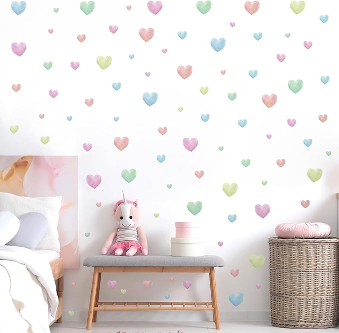 Watercolor Heart Wall Stickers,Colorful Heart Wall Decals,Easy to Peel and Stick Multicolor Heart Wall Decoration for Kids Bedroom Wallpapper Nursery Living Room Classroom Wall Décor - Image 4