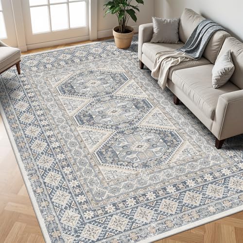 Ksrau 10x12 Area Rug Washable Vintage: Non Slip Living Room Large Rugs Blue - Image 2
