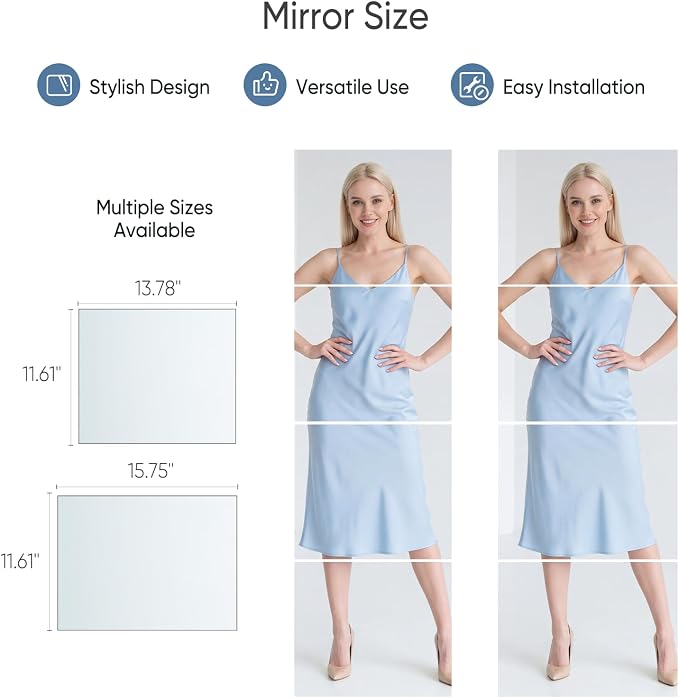 DUMOS 4 Pack Wall Mirror Tiles, Hallway Wall Mounted Mirror 16"x12" HD Glass Sheets, Square Mirrors for Walls, Full Length Mirrors Tiles for Home Gym, Bedroom, Door - Image 8