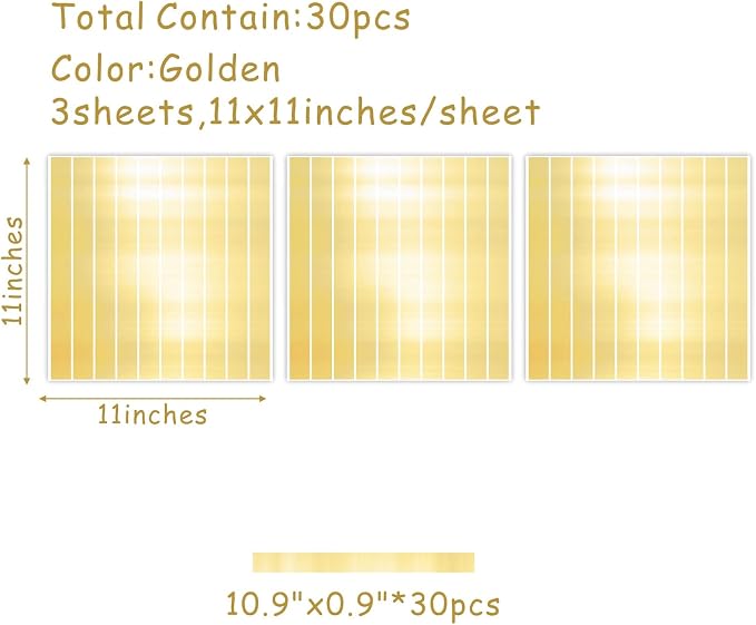 Stripe Mirror Wall Stickers Gold Acrylic Mirror Decals Decor Peel and Stick - Image 3