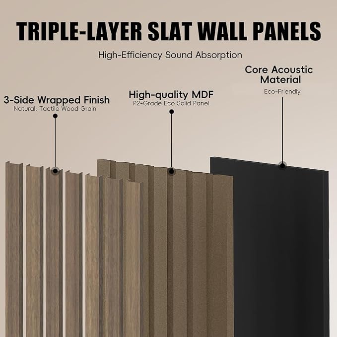 RITOLLO Wood Panels for Wall, 4 Pack Wood Slat Acoustic Panels, 118 x 11 in 3D Fluted Sound Absorbing Panels for Interior Wall Decor, Accent Wall for Living Room, Bedroom, Home Office (Light Walnut) - Image 5