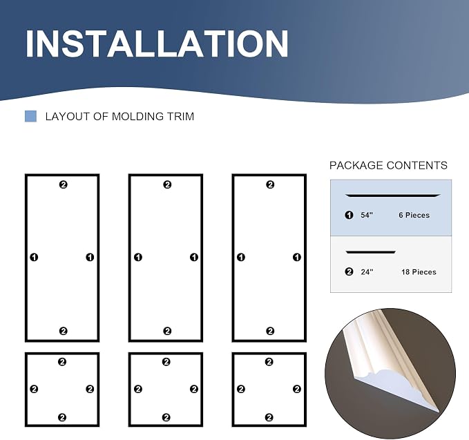 NeatiEase Peel and Stick Wall Molding Kit 6-Frame Premade, Ready-to-Assemble Wall Moulding Panel Frame, Self Adhesive Wainscoting Panels, Accent Molding Trim for Interior Walls Home Decor (Style 1) - Image 2