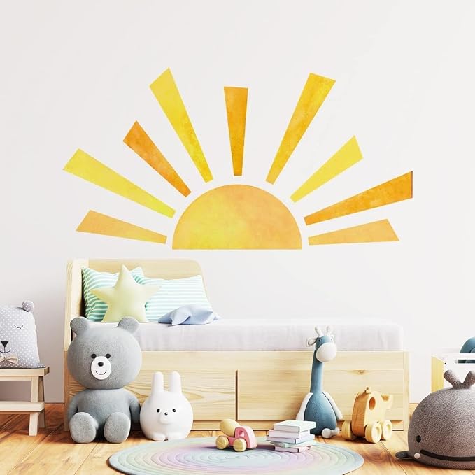 42 x 23.5 Inch Boho Half Sun Wall Decal - Watercolor Mural, Modern Vinyl Peel and Stick Sticker, Removable for Classroom, Living Room, Bedroom, Playroom Decor - Image 4