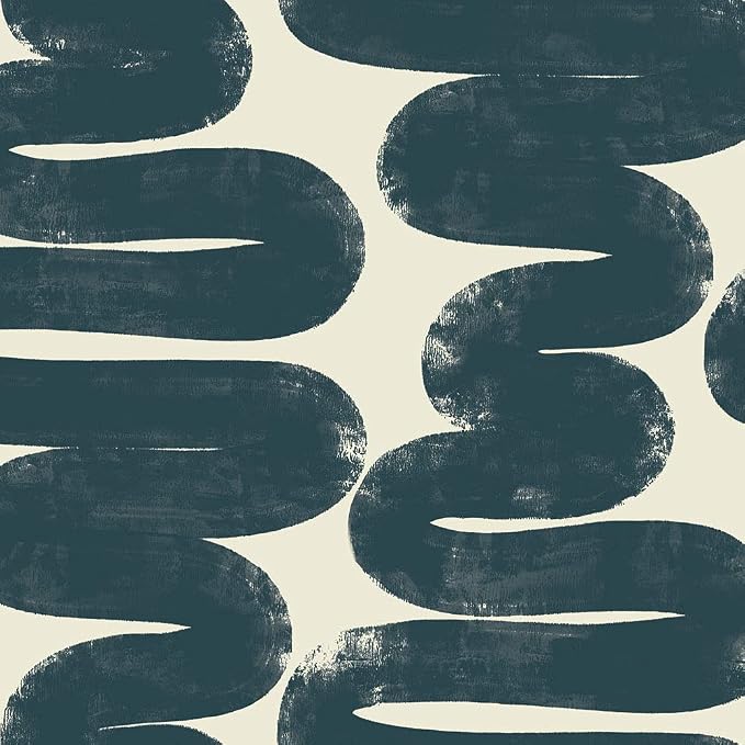 Tempaper x Bobby Berk Blue & Cream Wiggle Room Removable Peel and Stick Wallpaper, 20.5 in X 16.5 ft, Made in The USA by TempaperCo