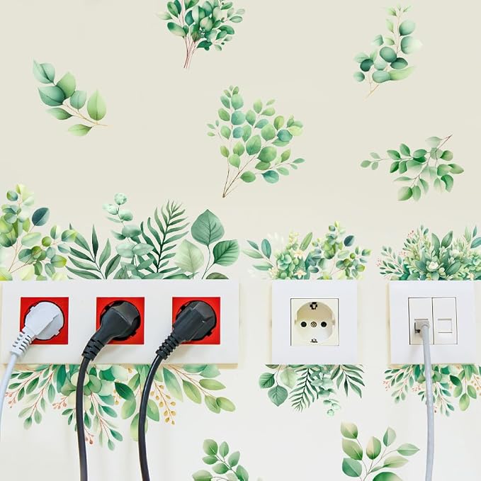 SUPERDANT 4 sheets Green Leaf Wall Sticker Eucalyptus Leaves Wall Decals Watercolor Plants Peel and Stick Large Size Vinyl Art Decal Home Decor for Entryway Livingroom Balcony Bedroom Decoration Gifts by SUPERDANT