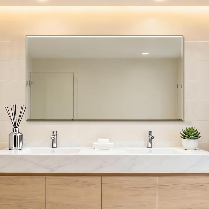 Frameless Wall Mirror 55” x 30“ Bathroom Mirror for Over Sink Beveled Edge - Image 2