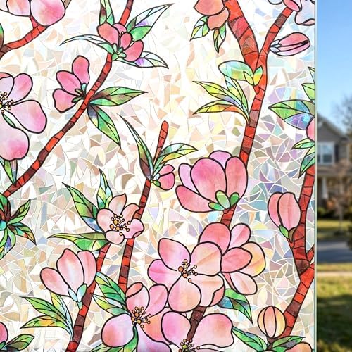 Peach Blossom 3D Prism Window Film Privacy Static Cling Anti UV 17.5x78.7in by BetterLifeinHouse