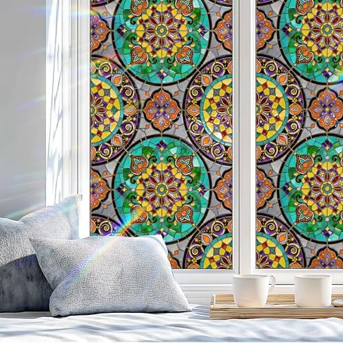 Stained Glass Window Privacy Film Static Cling - Rainbow Glass Decorative Sun Blocking Window Covering, Non-Adhesive Removable Stickers for Home & Office, 17.5" x 78.7" (Color 36) - Image 4