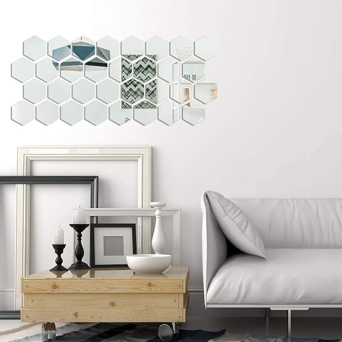 Shappy 24 Pcs Hexagon Mirror Wall Sticker Removable Acrylic Mirror Setting Wall Sticker Back to School Decal Honey Comb Decal for Living Room Bedroom Home Decor - Image 5