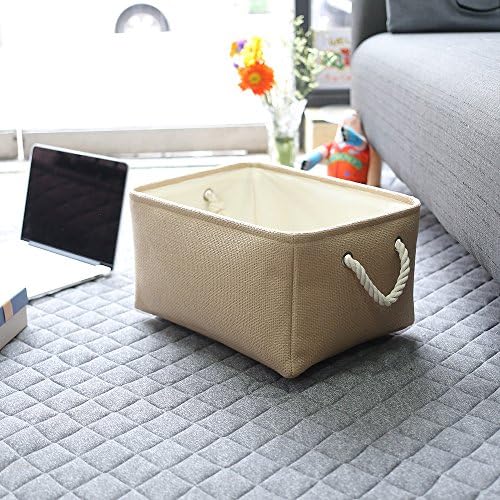 TheWarmHome Decorative Basket Rectangular Small Storage Basket Fabric Storage Bin Organizer Basket with Handles for Clothes Storage (Beige, 11.8L×7.9W×5.2H inch) - Image 5