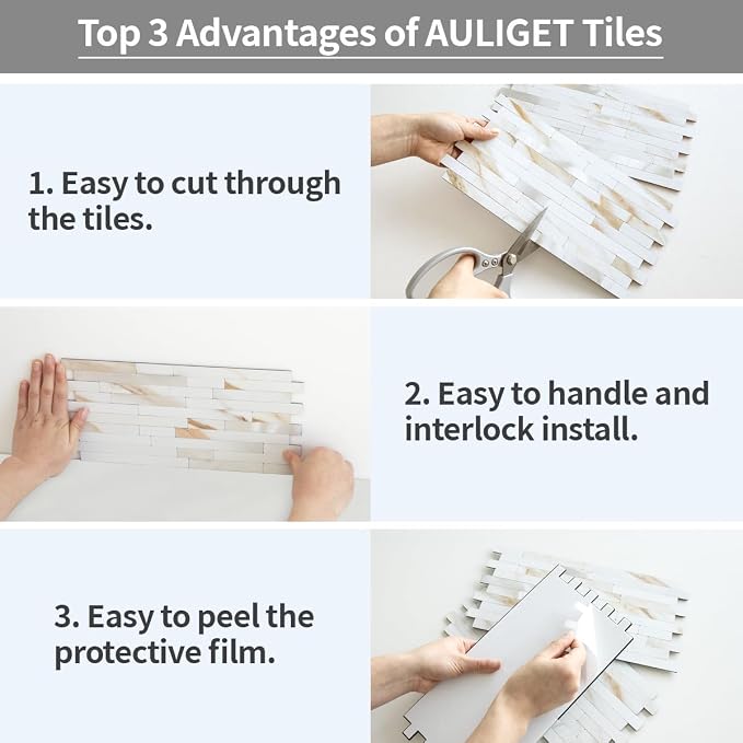 AULIGET 20 Sheets Calacatta Gold Peel and Stick Backsplash, PVC Mixed Metal Silver Wall Tile Stick on Backsplash for Kitchen and Bathroom - Image 7