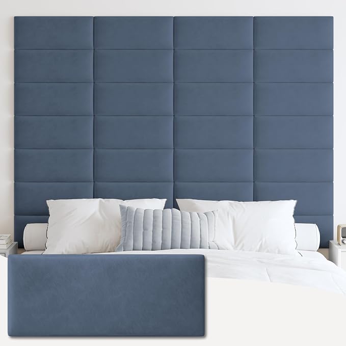 IFNOW Wall Mounted Headboard, Peel and Stick Panels, Navy Blue, Queen | Upholstered 3D Soundproof Acoustic Panels, Reusable and Removable, Padded Leather Bed Headboard, 9 Panels, 9.84" x 23.62" by IFNOW