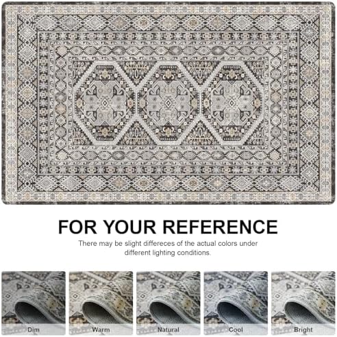2x3 Area Rug Washable Vintage: Non Slip Throw Rugs for Entryway Floor Black - Image 6