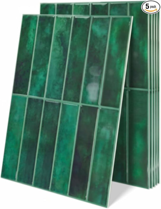 Peel and Stick Backsplash Tiles，3D Wall Panels Upgraded Thickened DIY 5-Pack, 12x9 (Emerald Green, 12”x9” 5pack) by Unknown