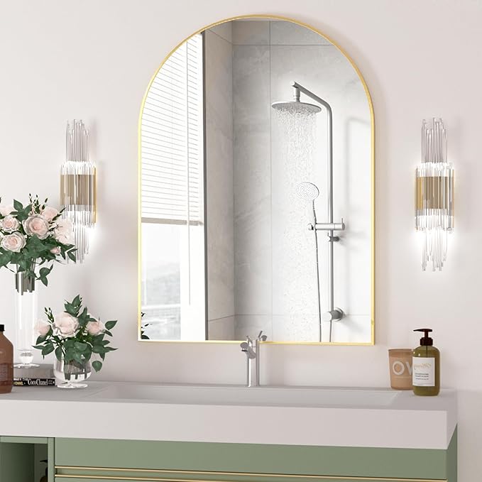 Arched Wall Mirror for Bathroom, 40"x30" Arched Mirror Wall Mounted Mirror with Metal Frame, Gold Vanity Mirror Decor for Mantle, Bedroom, Entryway, Living Room by NEUWEABY