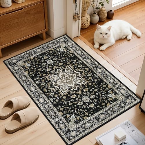2x3 Area Rugs Living Room: Washable Rug for Bedroom Black Gold - Image 2
