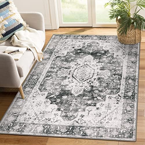 Moynesa Ultra-Thin Washable Area Rug - 4x6 Grey Living Room Rug Oriental Entryway Mat, Non Slip Non Shedding Pet Friendly Bedroom Carpet for Apartment Office Entrance Kitchen by Moynesa
