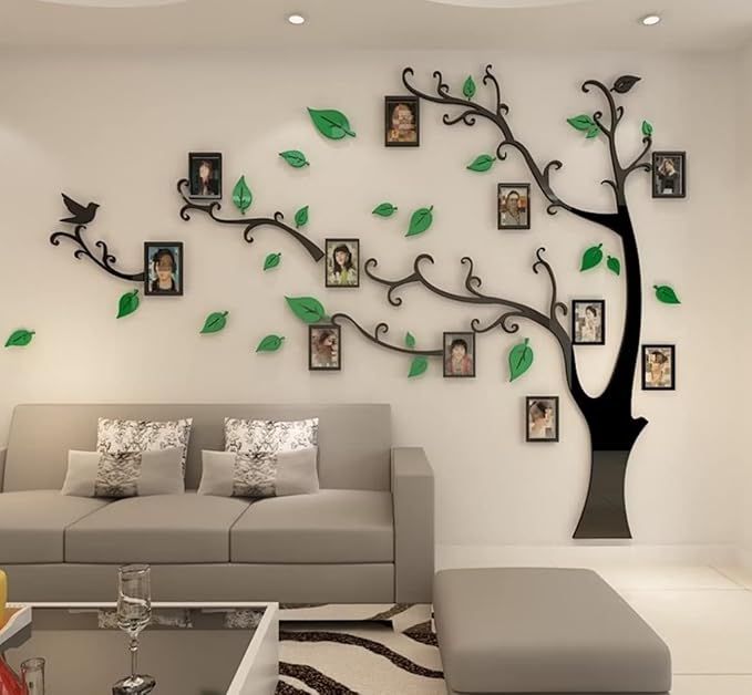3D Tree Wall Stickers - DIY Photo Frame Tree Wall Decal Family Photo Frame Sticker Murals Wall Decor Living Room Bedroom TV Background Home Decorations (S:54 * 39in,Green Left) by guangmu