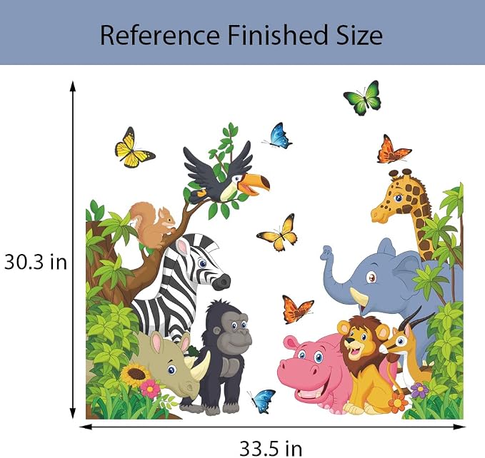 Supzone Cartoon Animal Wall Decal Jungle Animals Wall Stickers Elephant Lion Zebra Butterfly Wall Decor for Kids Baby DIY Vinyl Mural Art for Nursery Bedroom Living Room Playroom - Image 6