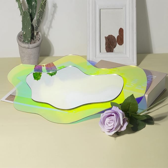 Irregular Wall Mirror Wavy Acrylic Rainbow Mirror Room Decor Aesthetic Mirrors Amorphic Vanity Retro Mirrors for Bedroom Living Room Bathroom Entryway Wall Decor ( Clouds Style, 15.5 x 10.5 Inches ) - Image 7