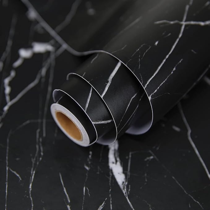 Marble Contact Paper Black Extra Wide Peel and Stick for Kitchen Countertop | 23.6"×118" Black/White Thicken Self Adhesive Black Wallpaper for Countertops Cabinets Decorative Easy to Remove by practicalWs