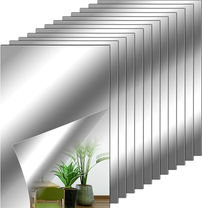 Tenare 12 Pieces Self Adhesive Acrylic Wall Mirror Tiles Flexible Small Mirror Wall Stickers Sheets Non Glass Unbreakable for Bathroom Home Gym Bedroom Home Classroom Decor (9 x 6 Inch) by Tenare
