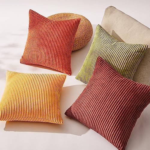 Topfinel Fall Burnt Orange Throw Pillow Covers 16x16 Set of 4,Corduroy Striped Decorative Cushion Cases for Couch Living Room Sofa Guest Bedroom Fluffy,Small Cute Shams - Image 5
