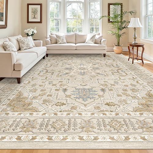 Madane 8x10 Area Rugs for Living Room, Non-Slip Washable Rug, Beige/Blue - Image 2