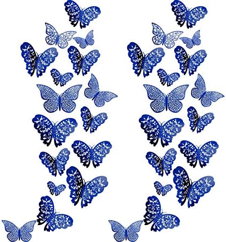 Bememo 72 Pcs 3D Butterfly Wall Decals, 3 Sizes,Sapphire Blue | Metallic Hollow Design for Bedroom Living Room, Removable Adhesive Wall Decor, Easy Peel Stick Party Decoration Stickers - Image 2