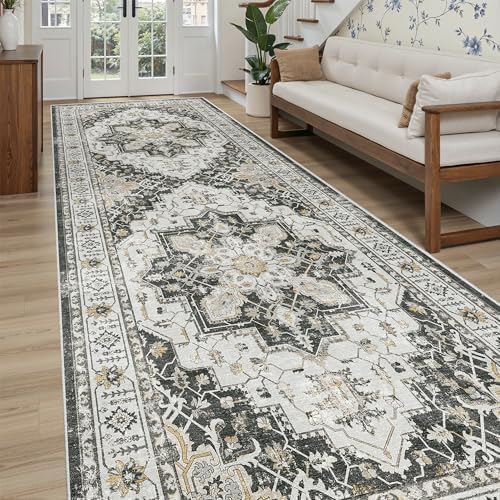 Madane 4x10 Wide Hallway Runner Rug Washable for Living Room, Black by Madane
