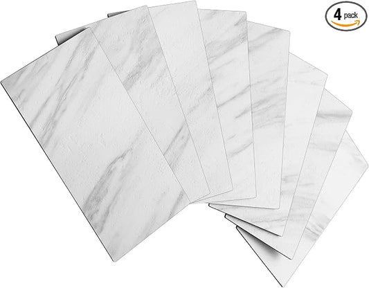 AULIGET 4-Piece White Marble Look Peel and Stick Backsplash Wall Tiles, 3" x 6" PVC Faux Stone Stick on Tile for Backsplash Kitchen, Bathroom, Laundry Room, Camper, Fireplace by AULIGET