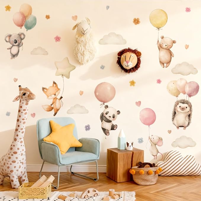 Watercolor Jungle Animal Wall Decal, Removable Nursery Woodland Animals,Cloud,Stars,Balloon Wall Stickers for Kids Boys and Girls Room, Bedroom & Toddler Room Decor (Balloon Animal Decals 85) - Image 6