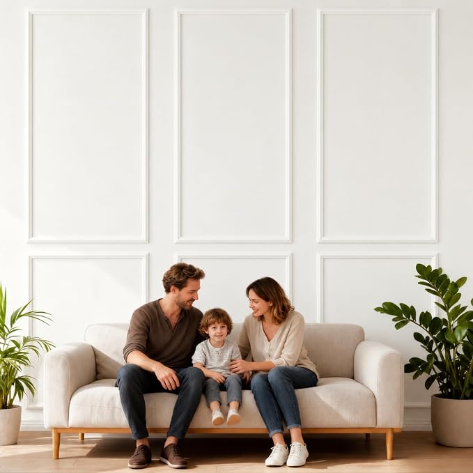 White Peel and Stick Wall Molding Kit Frame Premade Moulding Panels | (54"x24") Accent Self Adhesive Wainscoting Panels - Ready to Assemble Art Faux Wood Trim for Interior Walls Home Decor - Image 2
