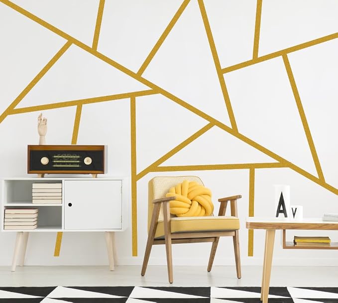 Striped Wall Decals Geometric Line Wall Sticker Golden Decal Peel and Stick | Modern striped wall decor, minimalist line art wallpaper, removable vinyl art mural, self adhesive, for living room bedroom - Image 3