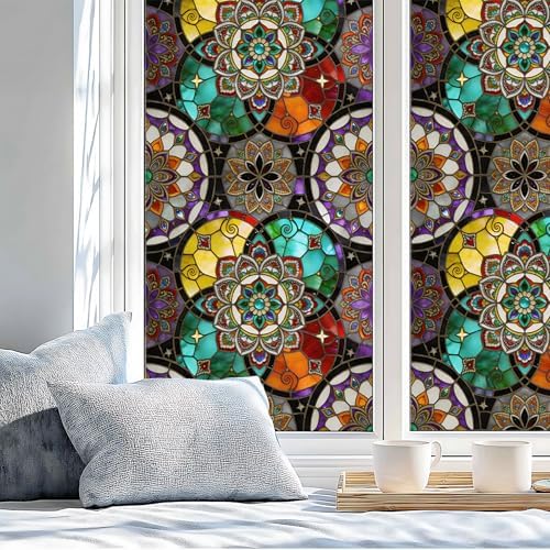Stained Glass Window Privacy Film Static Cling - Rainbow Glass Decorative Sun Blocking Window Covering, Non-Adhesive Removable Stickers for Home & Office, 17.5" x 78.7" (Color 34) - Image 4