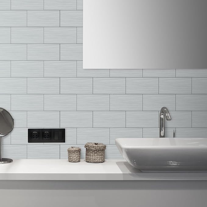 AULIGET 2-Piece Stainless Steel Look Peel and Stick Backsplash Tile, 6" x 12" Silver Aluminum Stick on Tiles for Backsplash Kitchen (Non-Magnetic) - Image 5