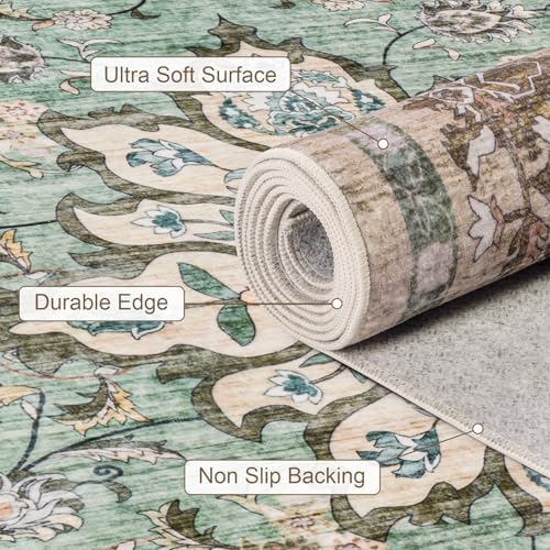 Round Area Rug for Living Room: 8ft Boho Washable Rug Brown Green - Image 6