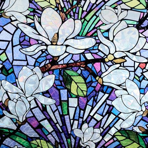 DKTIE Magnolia Pattern Stained Glass Window Film Floral Decorative by Dktie
