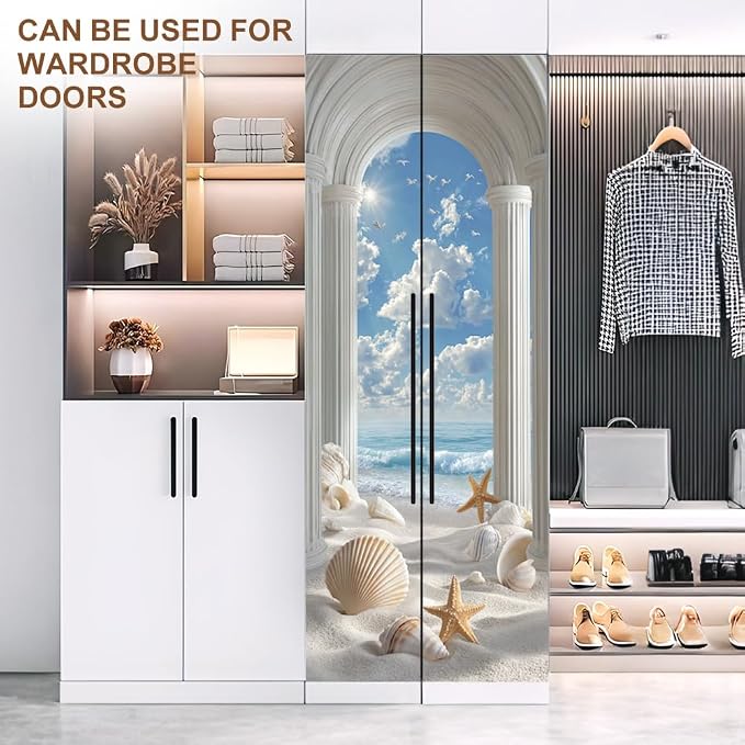 Roman Arch Seashell Beach Door Mural Peel and Stick 30.3x78.7in | 30.3x78.7in Roman arch seashell ocean door mural peel and stick; removable self-adhesive door decal for home decor - Image 8