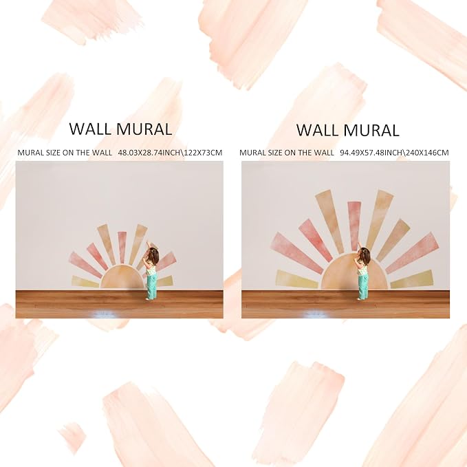 Extra Large Pastel Boho Sun Mural for Nursery and Classroom | 94.49" x 57.48" Calming Texture Fabric Decal, Peel and Stick Huge Sun Rise Wall Mural for Kids Bedroom and Classroom - Image 7