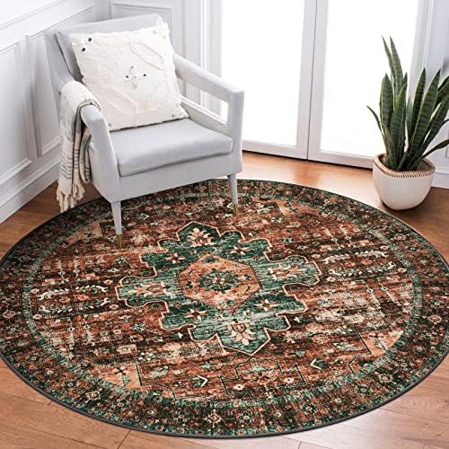 Moynesa Ultra-Thin Washable Round Rug - 3Ft Brown Entryway Rug Low Pile Bathroom Circle Mat, Non Slip Non Shedding Indoor Kitchen Floor Accent Carpet for Bedroom Living Room Foyer Doorway by Moynesa