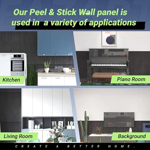 Modern Self-Adhesive Black Wood Slat Wall Panels, Peel and Stick, Decorative Wall Covering, 8-Pack 47.24x11.81in. Natural Wood Surface (Ebony) - Image 4